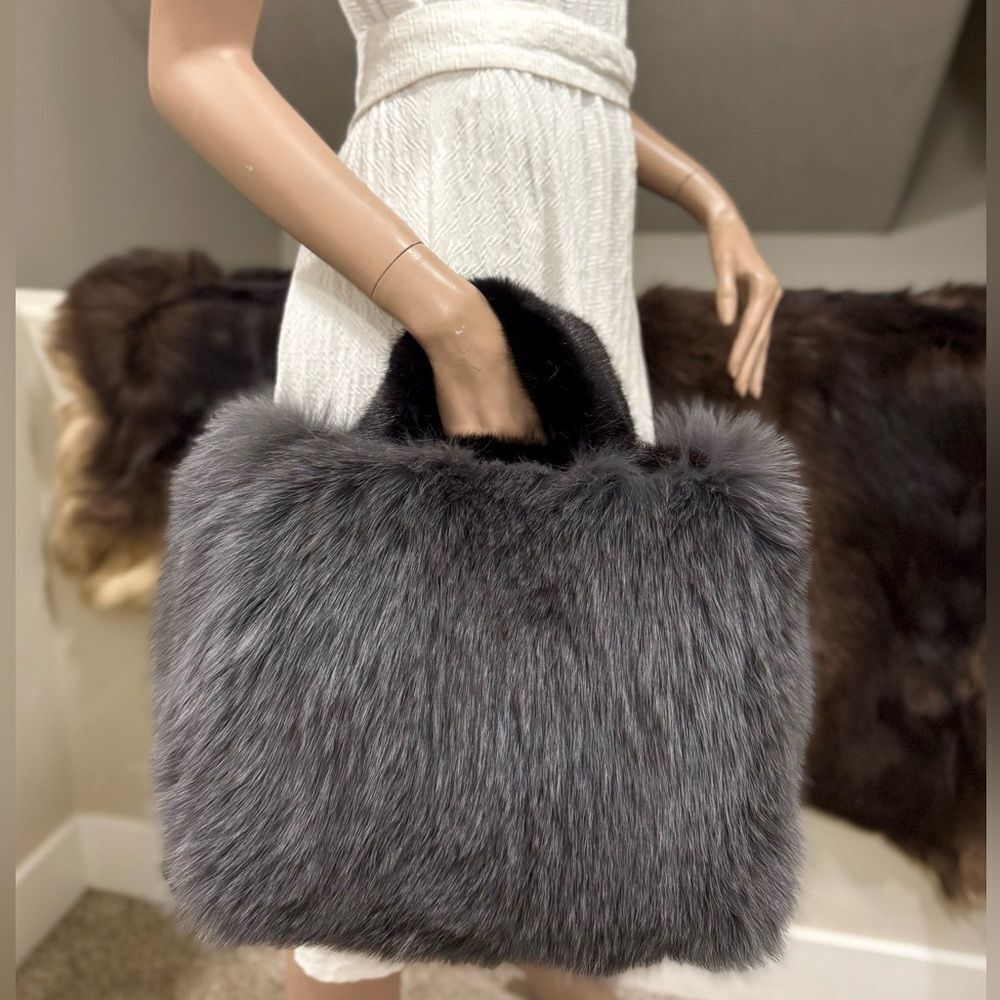 Handmade Premium Fox Fur with Mink Fur Handles Tote Bag, Extra Large Size